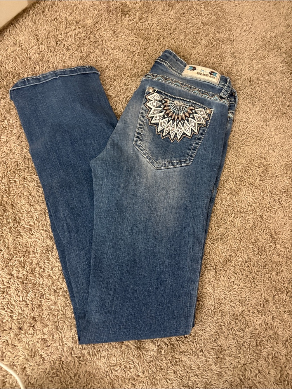 Grace in LA Medium Blue Bootcut Jeans with Embroidered Back Pocket